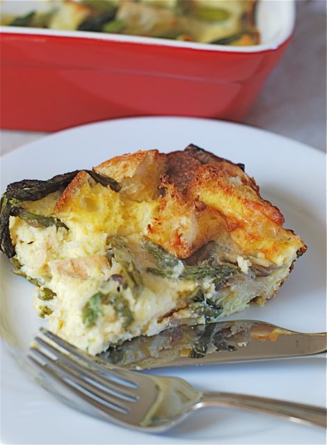 Overnight Asparagus and Mushroom Strata via The Naptime Chef