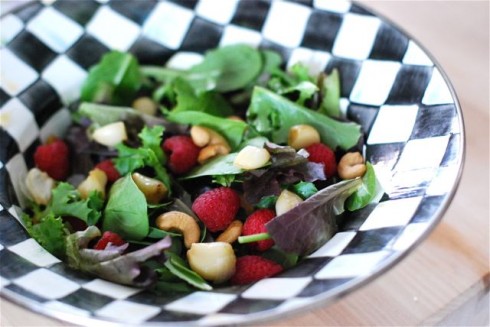 Roasted Garlic, Raspberry & Cashew Salad